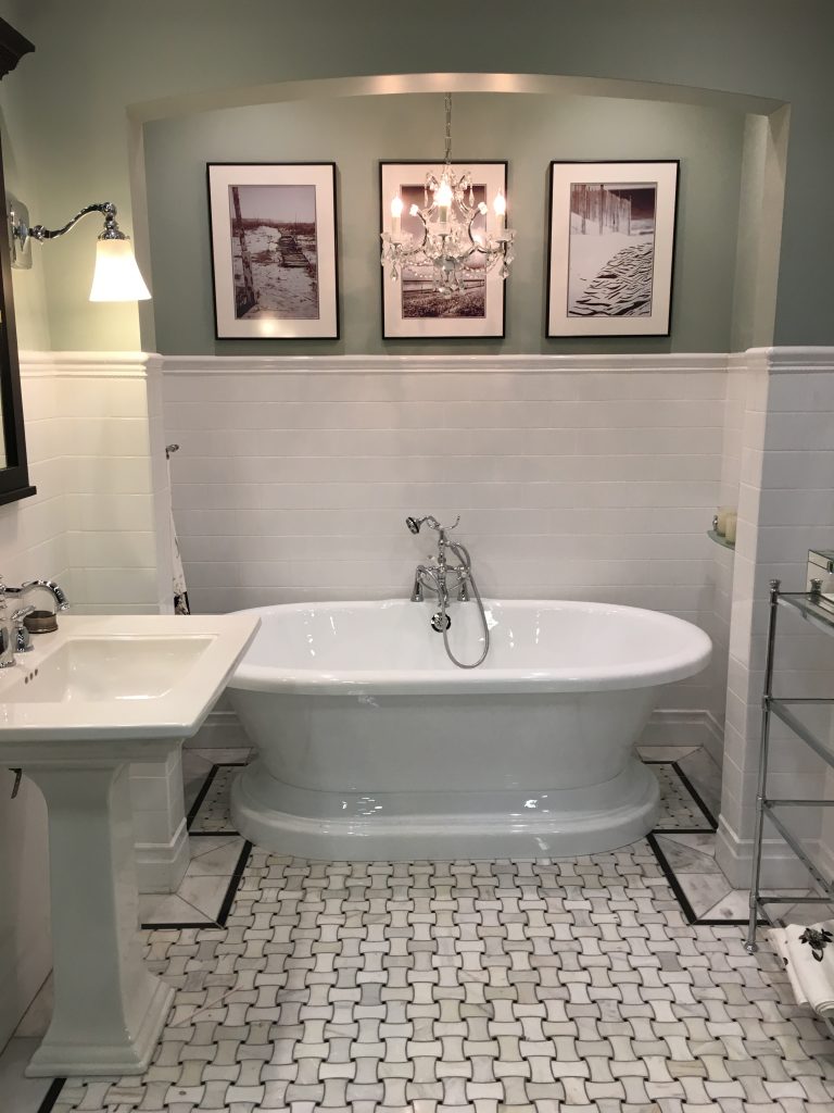 WHITE SUBWAY TILES WITH FUN FLOORING