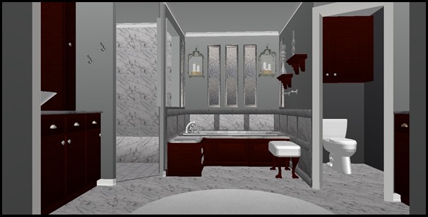 AA-DARK CHOCOLATE CABINETS WITH MARBLE NEW WINDOWS AND SMALL TOWEL CABINET WITH MARBLE SURROUND AROUND TUB-1