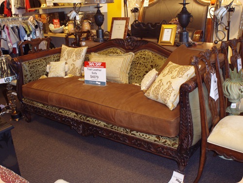 Wood Frame Sofa W/Embossed Leather